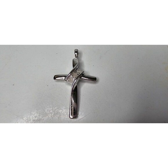 925 Sterling Silver and Real Diamond Accented Cross Pendant 1.25"L - Picture 3 of 10